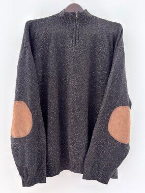 VTG Visitor 70% Silk Wool Donegal Fleck 1/4 Zip Pullover Sweater XXL Patches